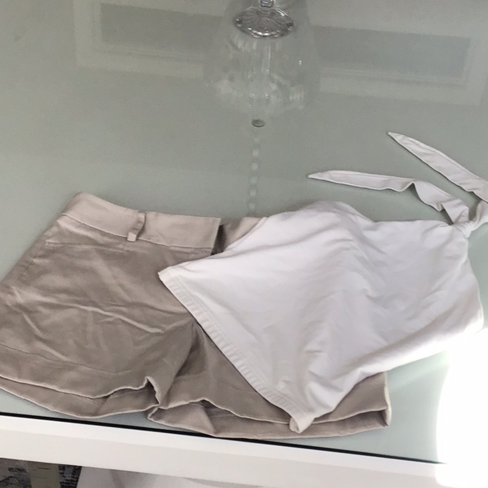 Express White Halter Top & Beige Shorts Set